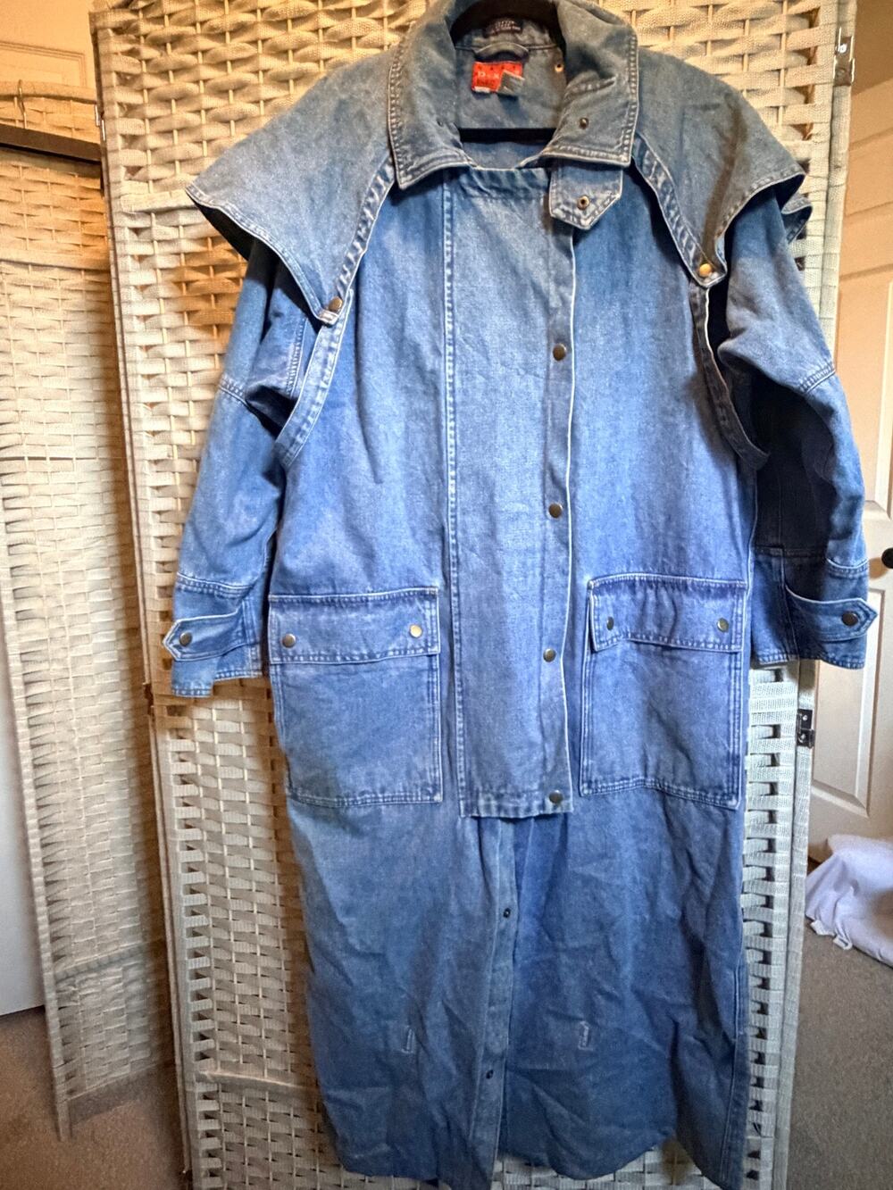 RARE 80s Vintage Easy D-XEL Denim Duster Trench Coat Cape Yoke Stockman Unique